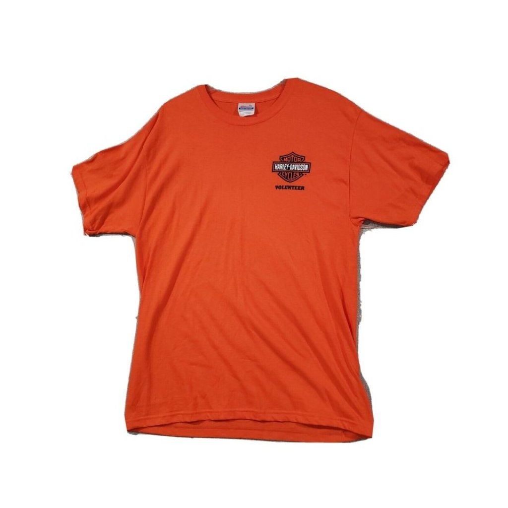 Harley Davidson Volunteer Event Staff Tshirt Orange Hd Shield Logo Mens Size L